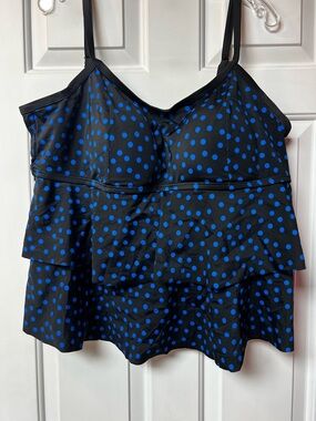 Swimsuits For All Black and Blue Polka Dot Tiered Tankini Top